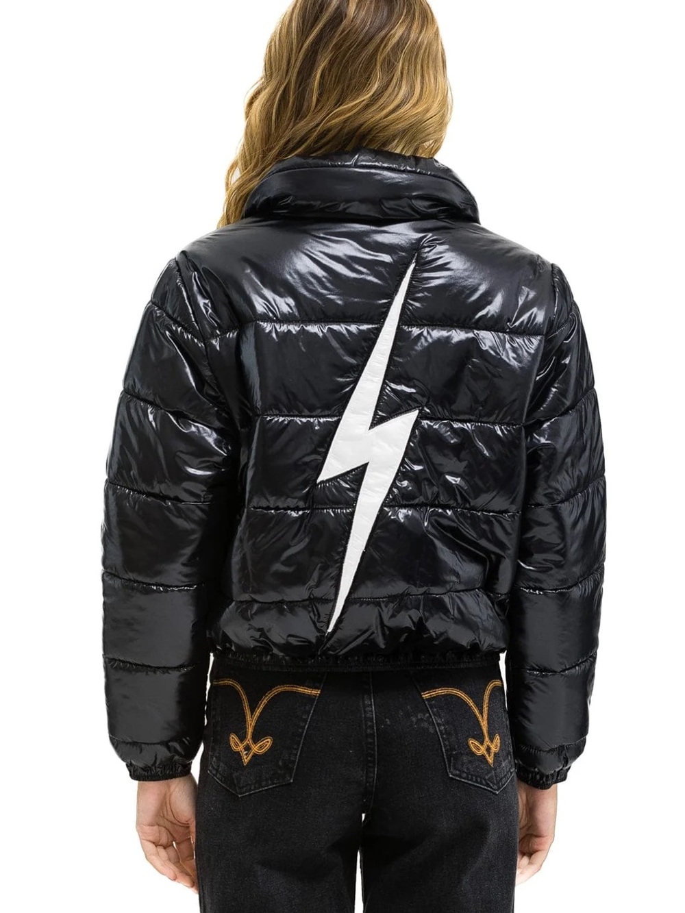 Aviator Nation BOLT LUXE APRES PUFFER JACKET - GLOSSY BLACK Medium